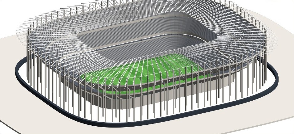 Estructura del estadio en Revit: 192 pilares y 96 cerchas en voladizo modelados por Claude.
